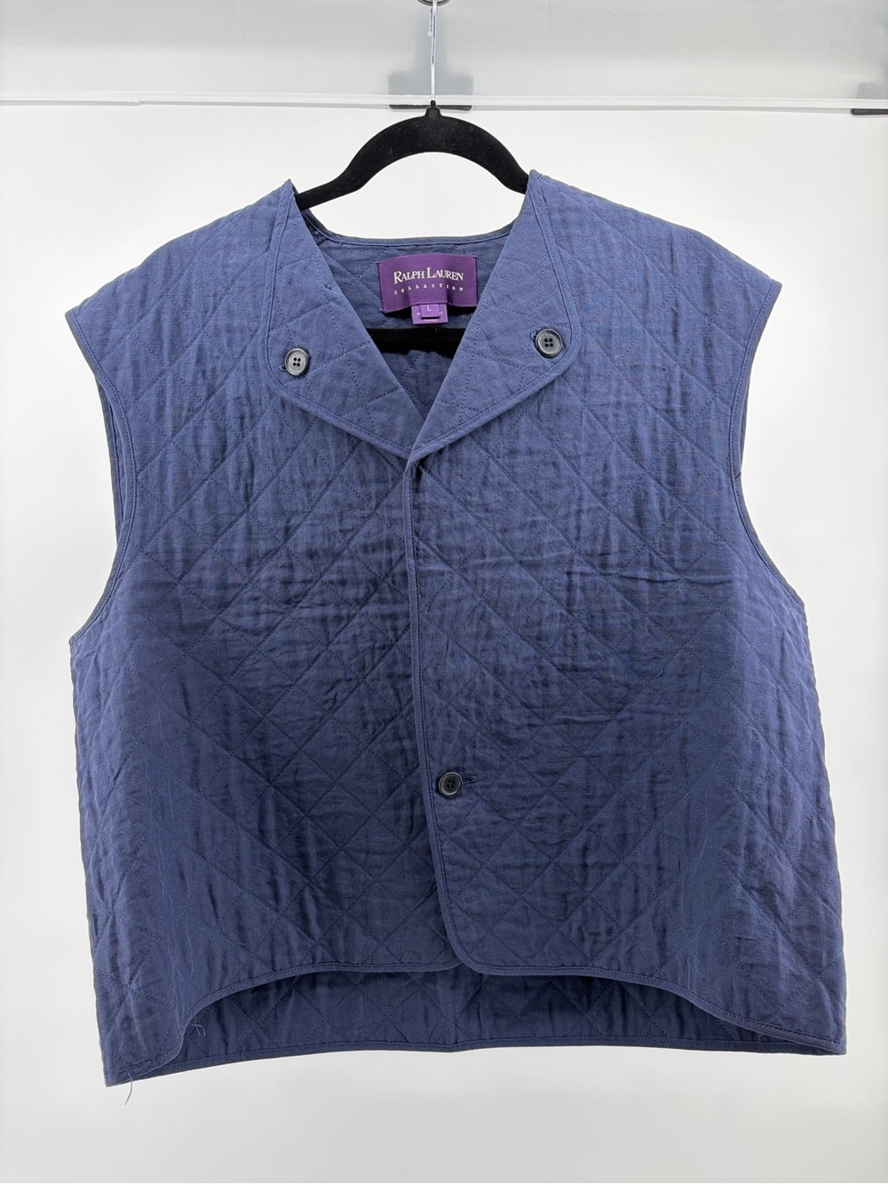 Ralph Lauren Purple Label Quilted Cotton Vintage Vest Navy Women's Size Large